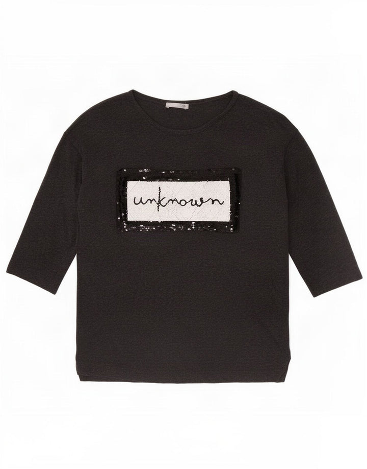Zara Haut graphique pour femme à manches 3/4 UK 10 Small Gris Lyocell