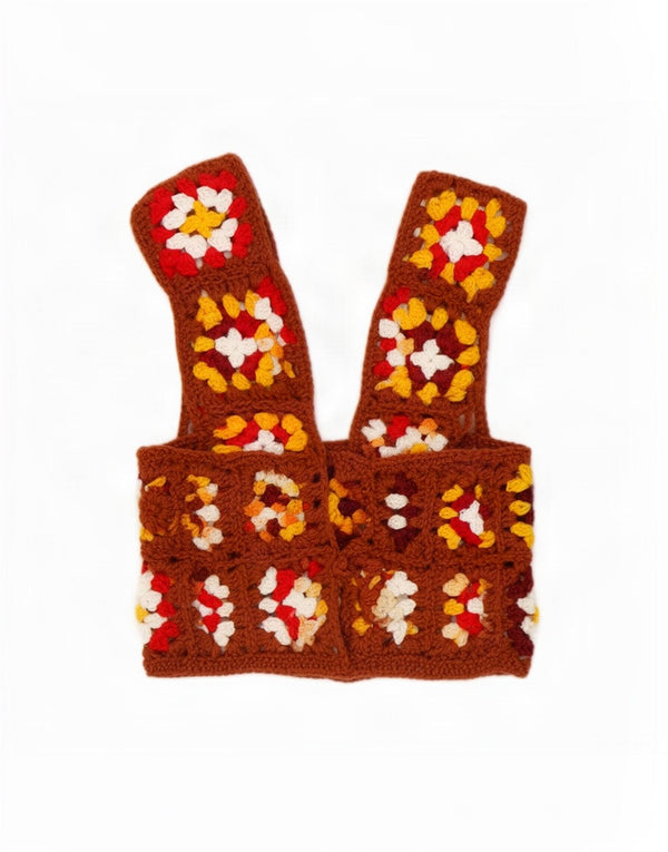 vintage Femmes Sans Manches Crop Top UK 10 Petit Géométrique Multicolore