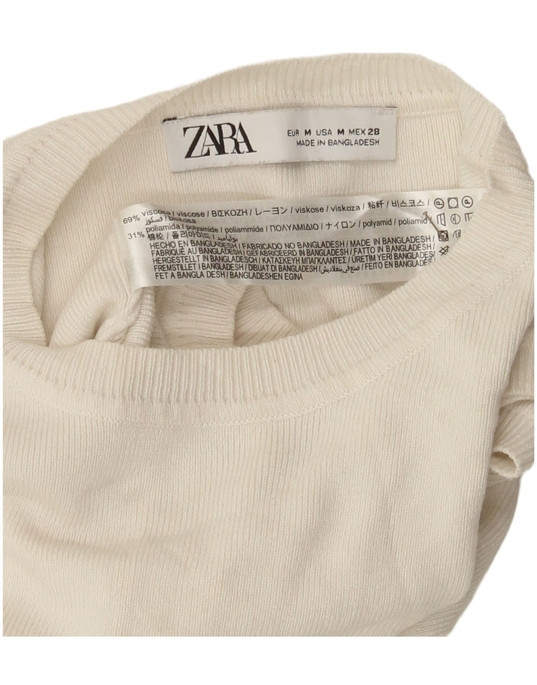 Zara Femmes Crop Débardeur UK 12 Moyen Blanc Viscose