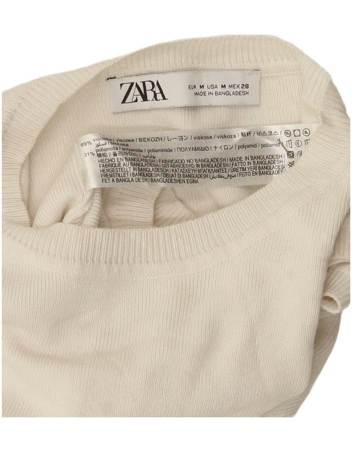 Zara Femmes Crop Débardeur UK 12 Moyen Blanc Viscose