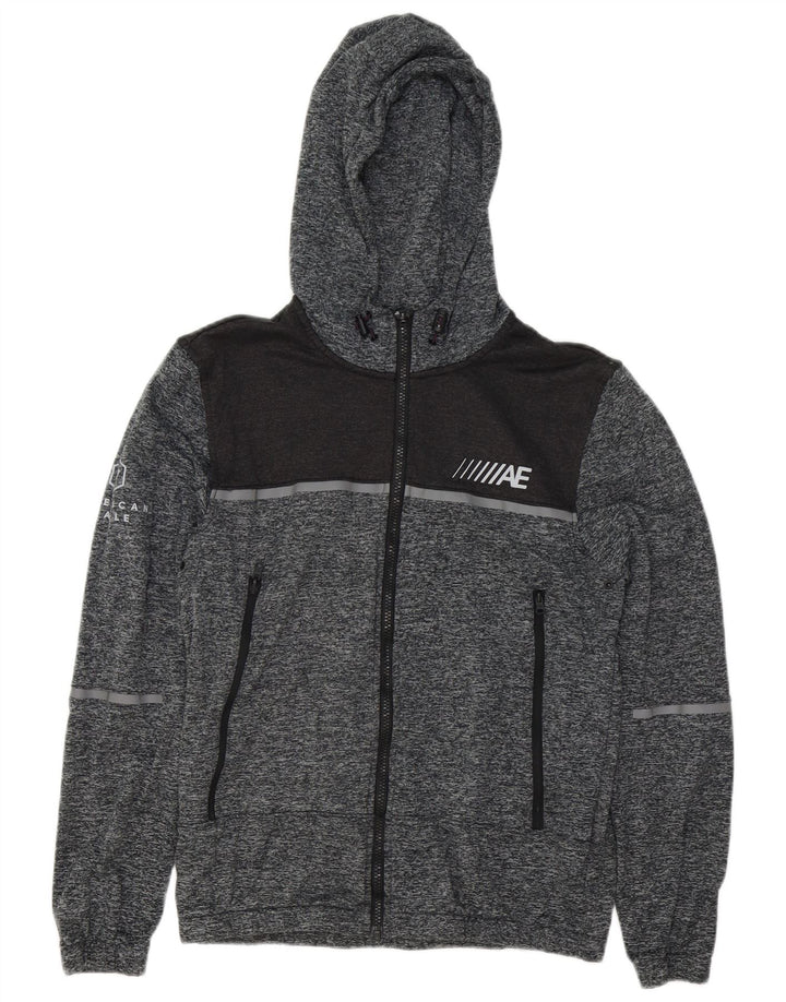 AMERICAN EAGLE Pull à capuche zippé graphique pour homme, petit gris moucheté