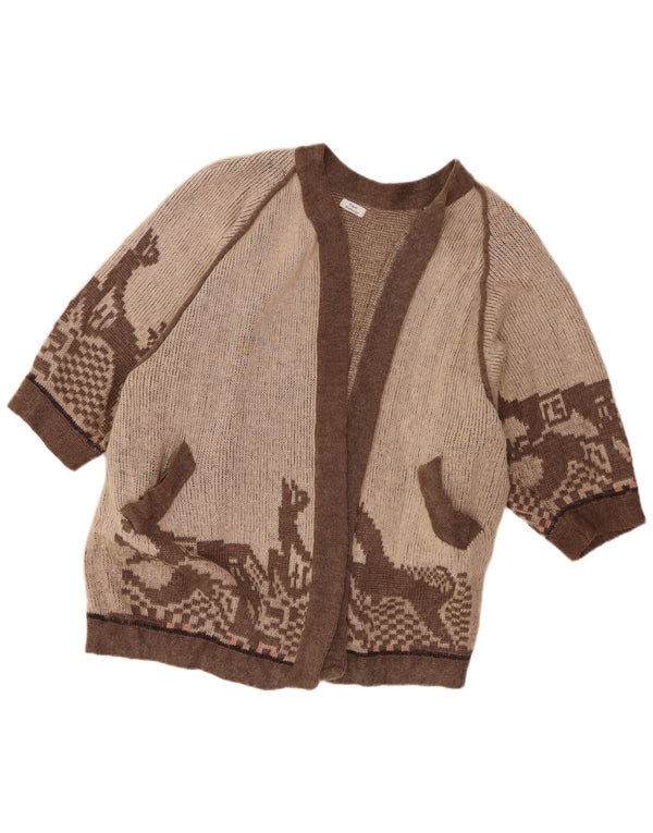 vintage Femmes Motif Abstrait Cardigan Ouvert Pull UK 20 2XL Marron