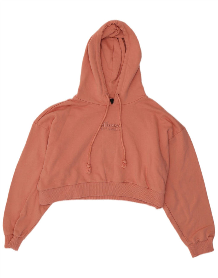 ELLESSE Pull à capuche court surdimensionné pour femme UK 8 Petit coton rose