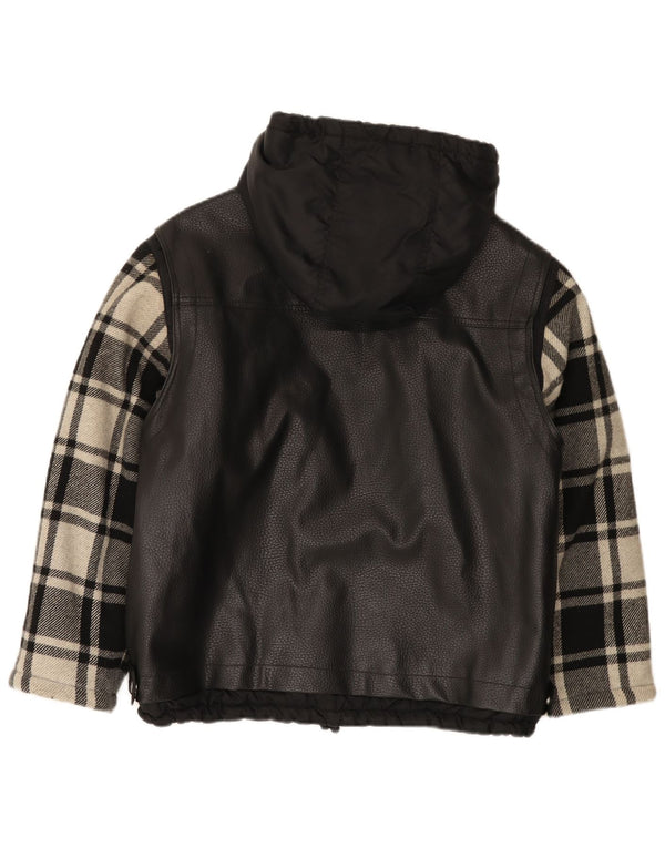 Manteau coupe-vent à capuche vintage pour garçons 11-12 ans, carreaux noirs en polyvinyle