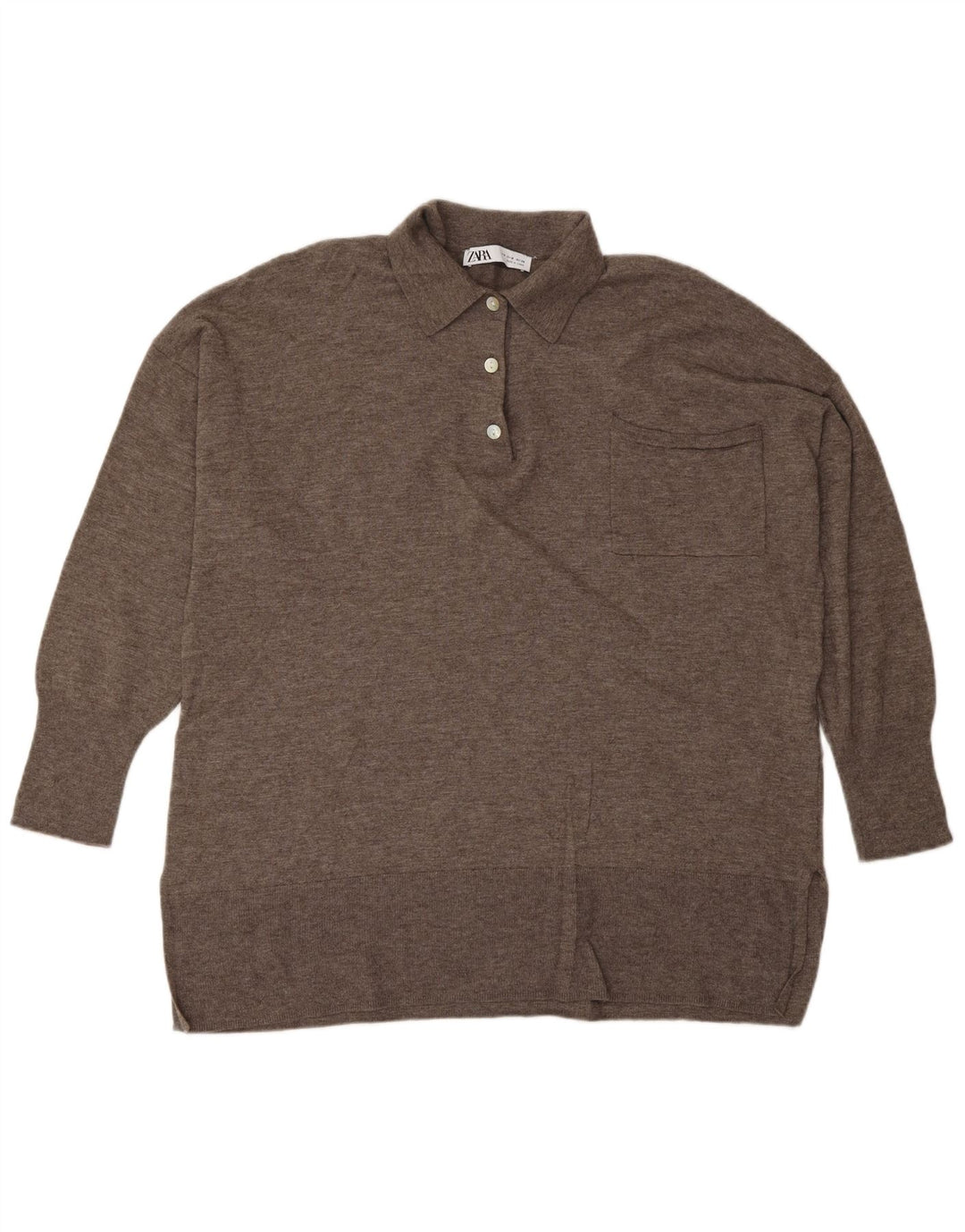ZARA Pull à col polo pour femme en laine marron moyen