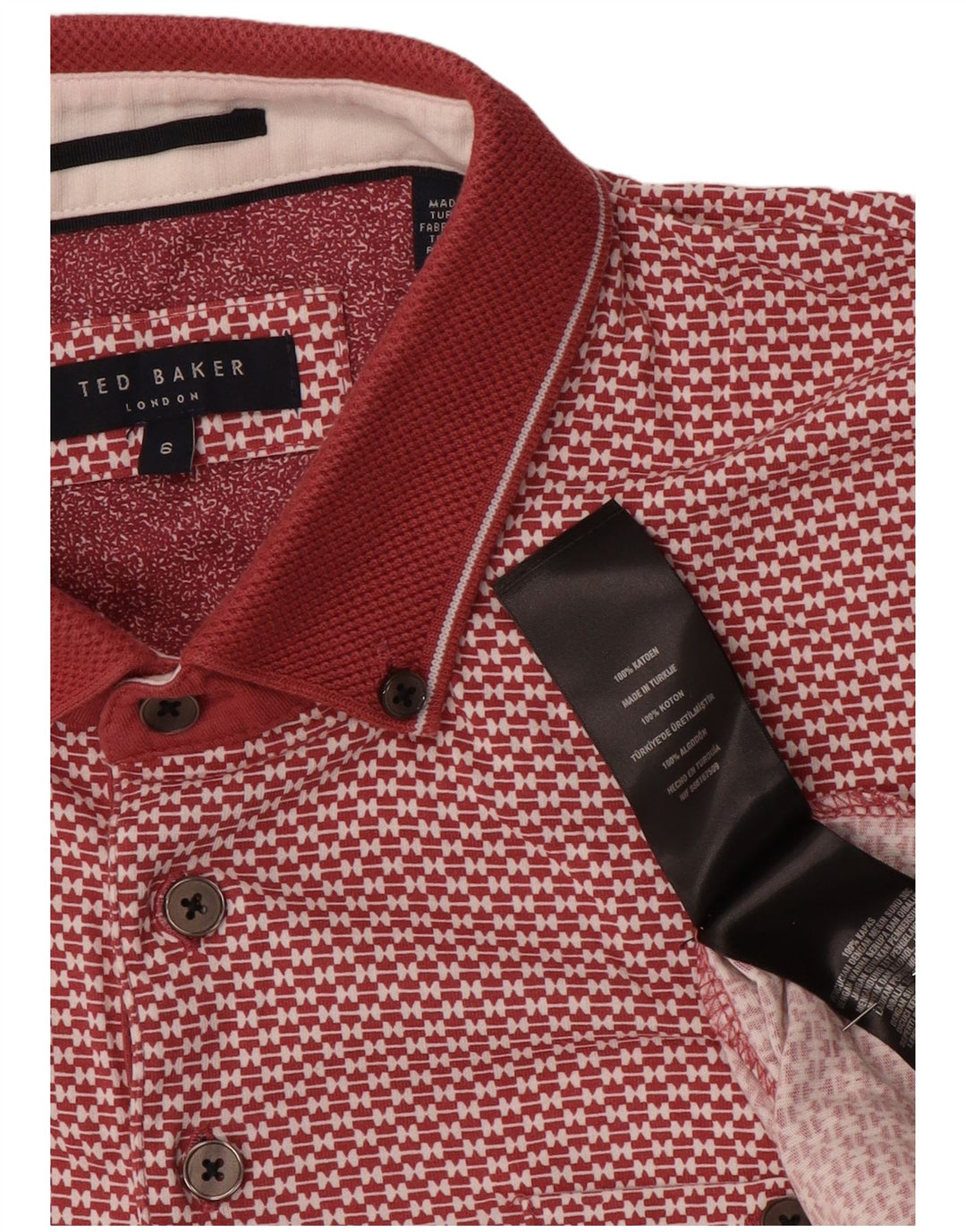 Ted Baker Polo à motif abstrait pour homme Taille 6 2XL Rouge Coton