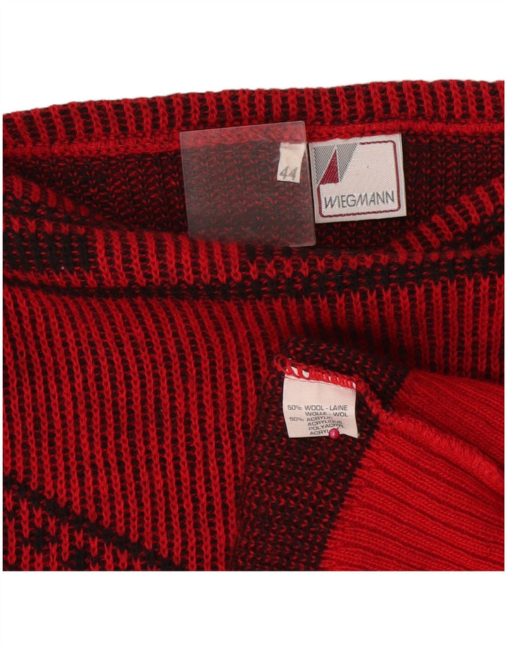 vintage Femme Col Bateau Pull Pull IT 44 Laine Géométrique Rouge Moyen
