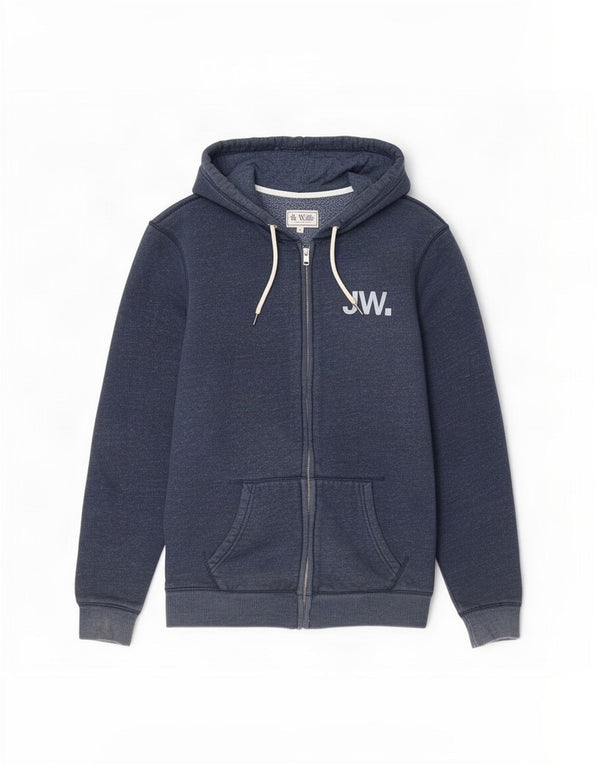 Jack Wills Pull à capuche zippé graphique pour homme en coton bleu marine moyen