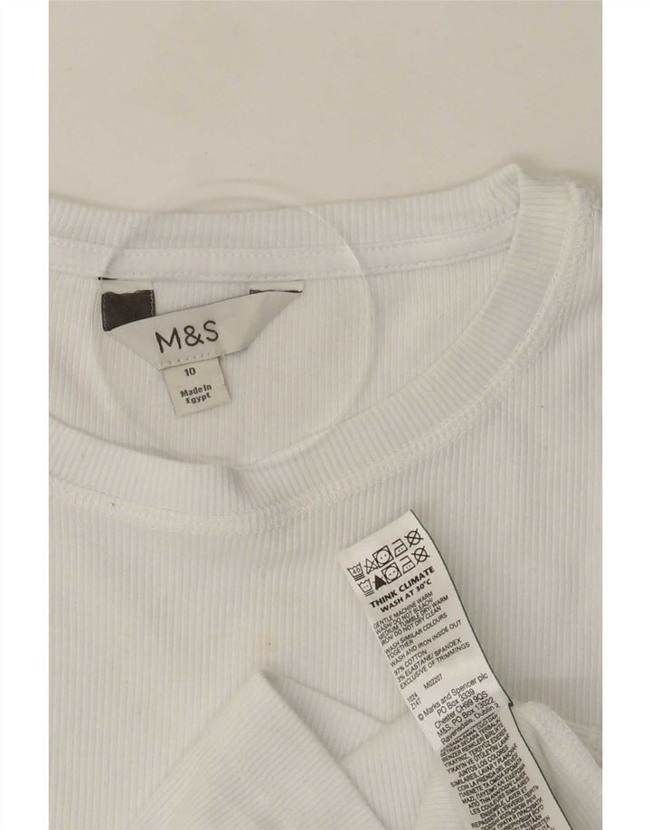 Marks & Spencer Haut à manches longues pour femme UK 10 Petit coton blanc