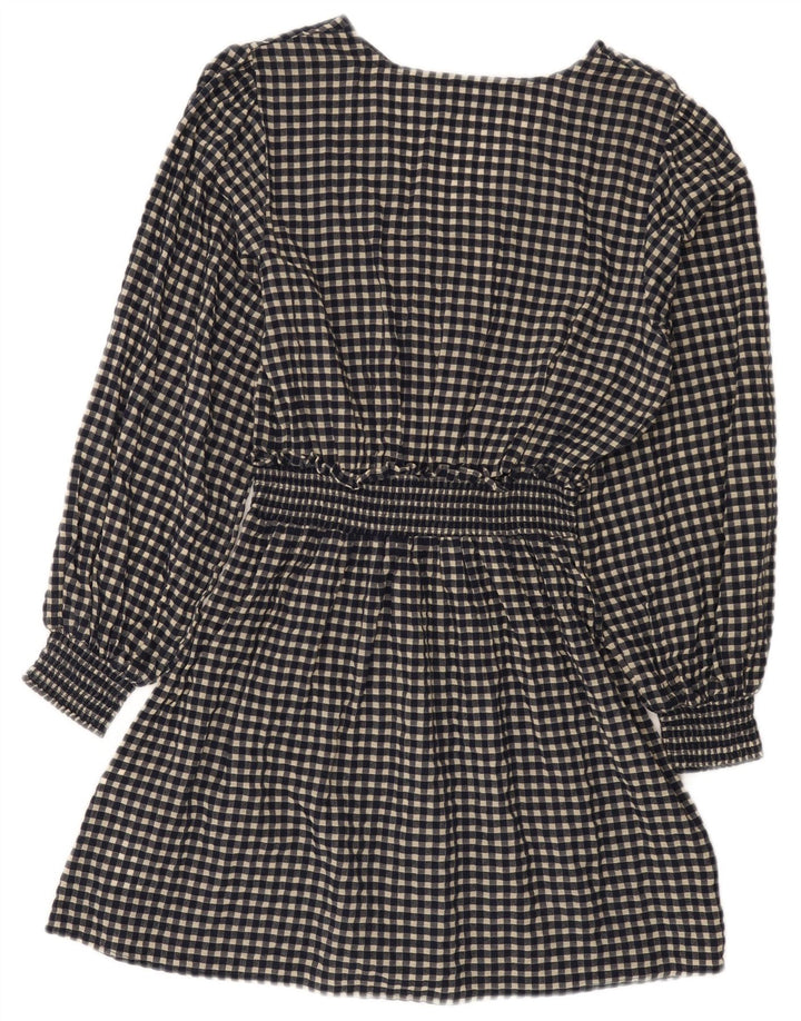 Zara Robe basique à manches longues pour femme UK 10 Petit coton vichy bleu marine