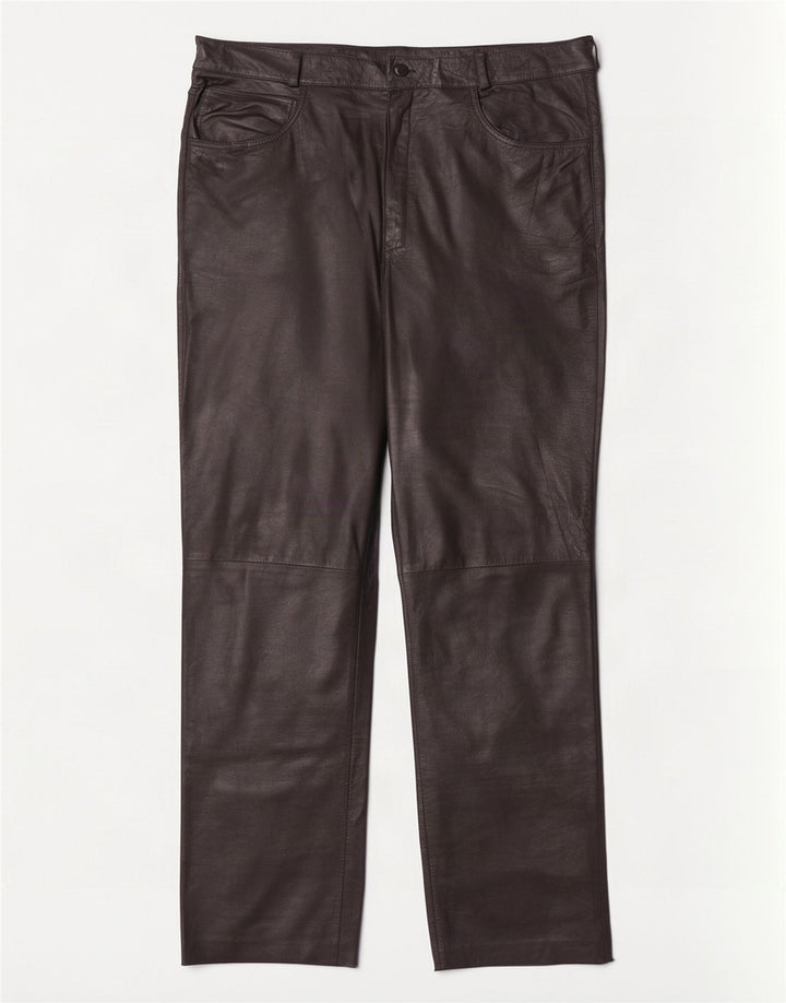 Pantalon droit en cuir femme vintage W36 L32 Noir
