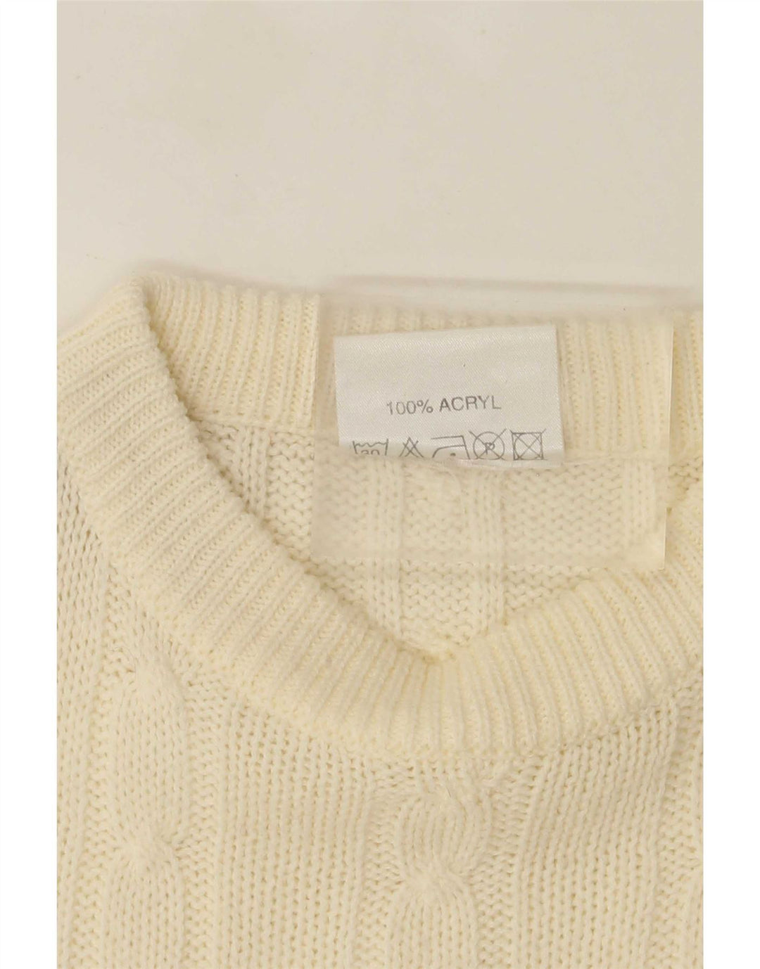 vintage Mens Crew Neck Jumper Pull Grand Off White Acrylique
