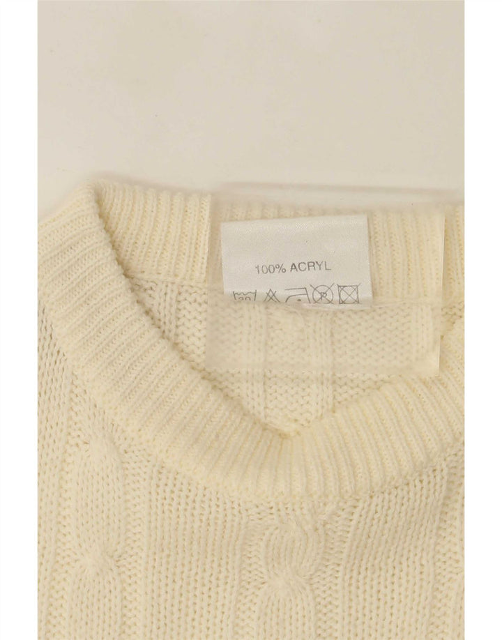 vintage Mens Crew Neck Jumper Pull Grand Off White Acrylique
