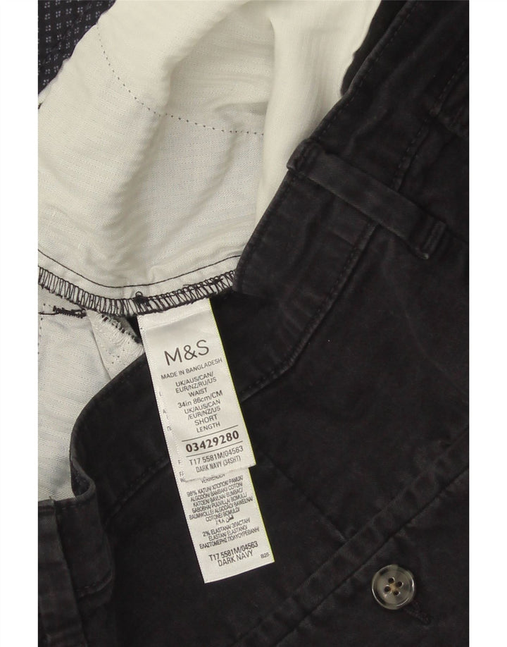 Marks & Spencer Short Chino Homme W34 Large Bleu Marine Coton