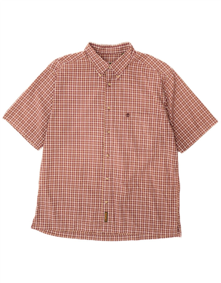 TIMBERLAND Chemise à manches courtes pour homme XL en coton à carreaux bordeaux