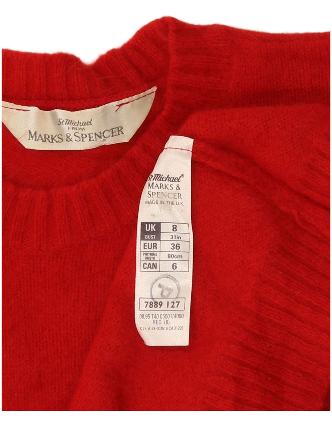 Marks & Spencer Pull court à col rond pour femme UK 8 Petit Rouge