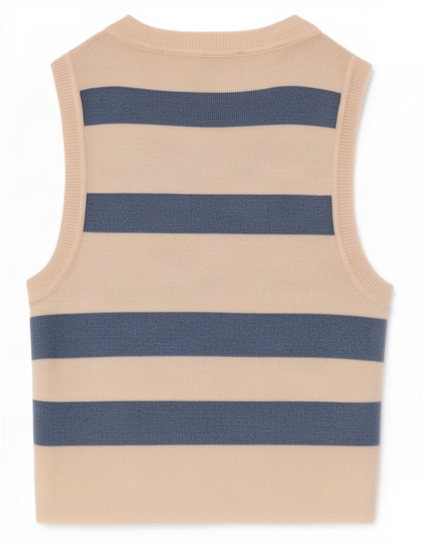 Zara Womens Crop Vest Top UK 8 Petit Viscose Rayé Blanc Cassé