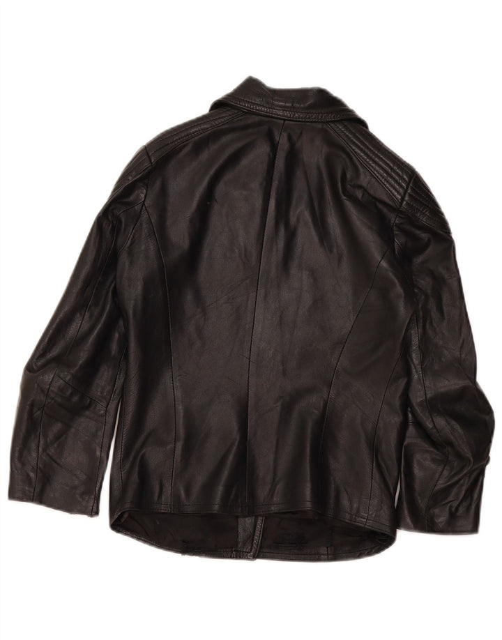 veste de motard en cuir femme vintage UK 4 XS Noir