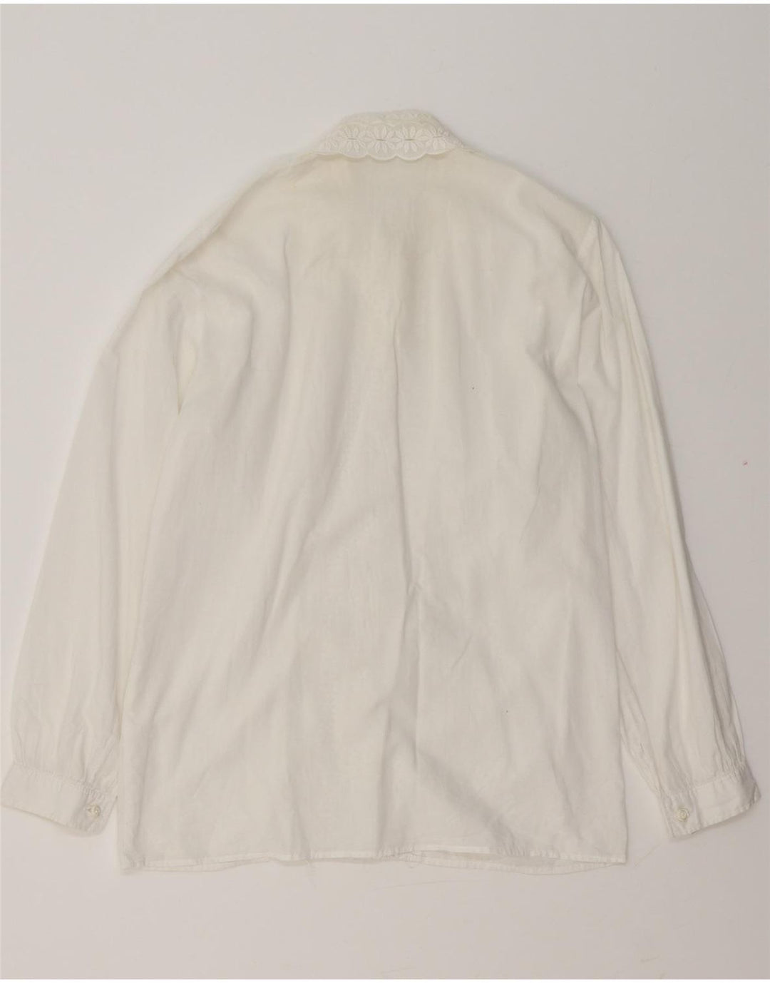 VINTAGE Femme Ruffle Front Shirt Blouse UK 14 Moyen Blanc Floral