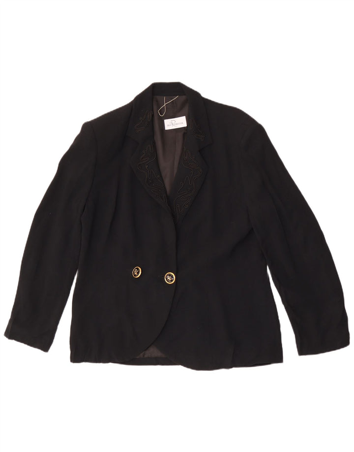 vintage Femme Double Breasted Blazer Veste UK 16 Grand Noir