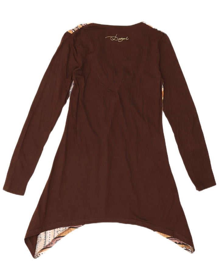 DESIGUAL Femmes Graphique Asymétrique Tunique UK 10 Petit Marron Floral