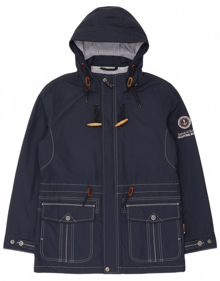 Veste de pluie à capuche graphique femme vintage UK 12 Polyester bleu marine moyen