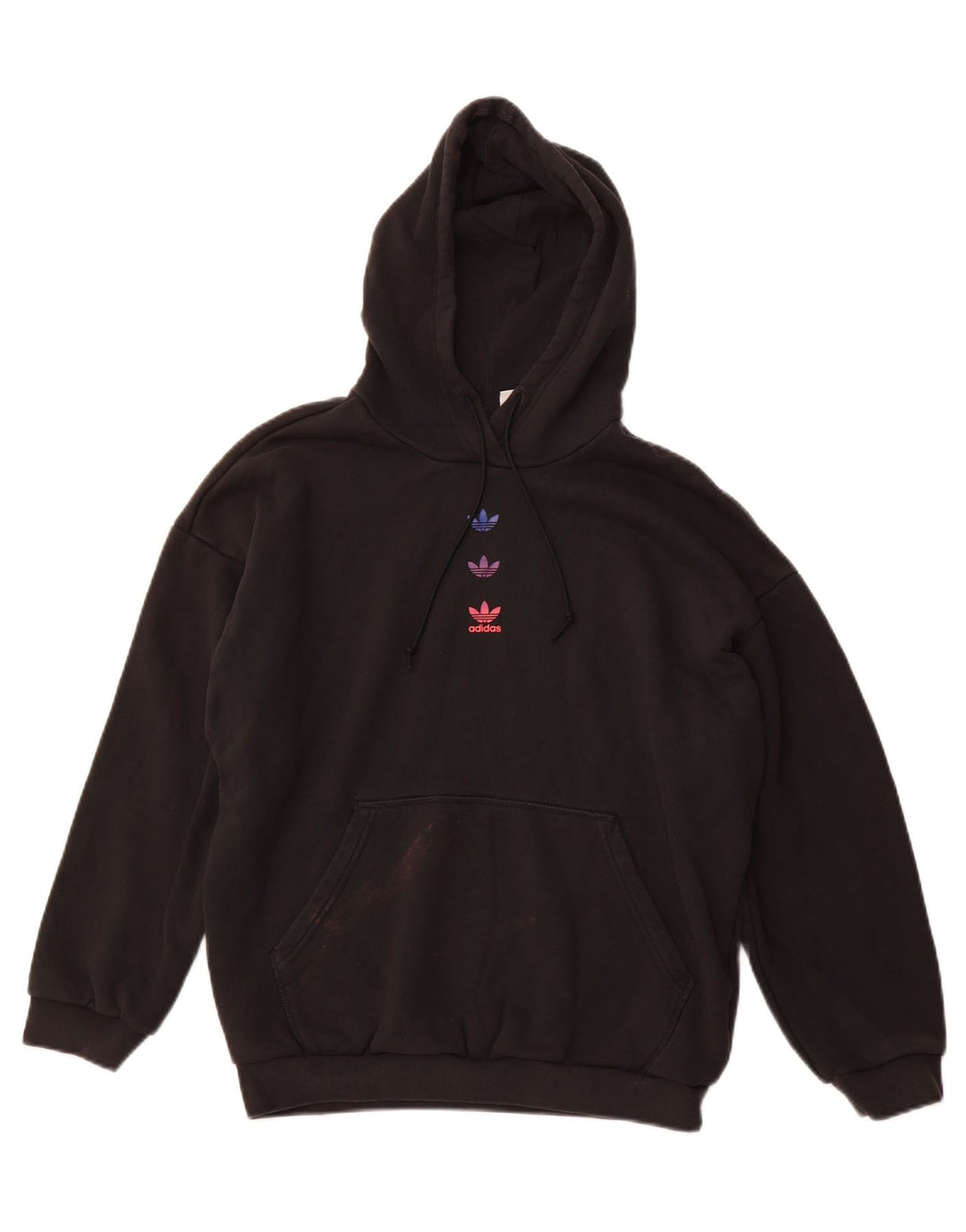 ADIDAS Pull à capuche graphique coupe ample pour femme UK 14 Grand coton noir