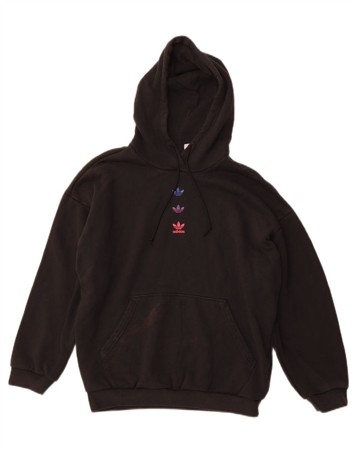 ADIDAS Pull à capuche graphique coupe ample pour femme UK 14 Grand coton noir