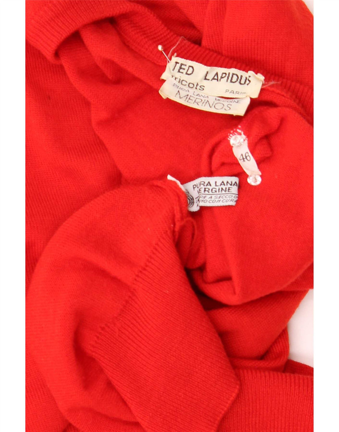 Ted Lapidus Pull col V pour homme IT 46 Petite laine mérinos rouge