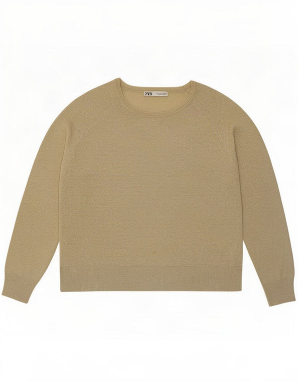 Zara Pull col bateau pour femme UK 16 Large Viscose mouchetée beige