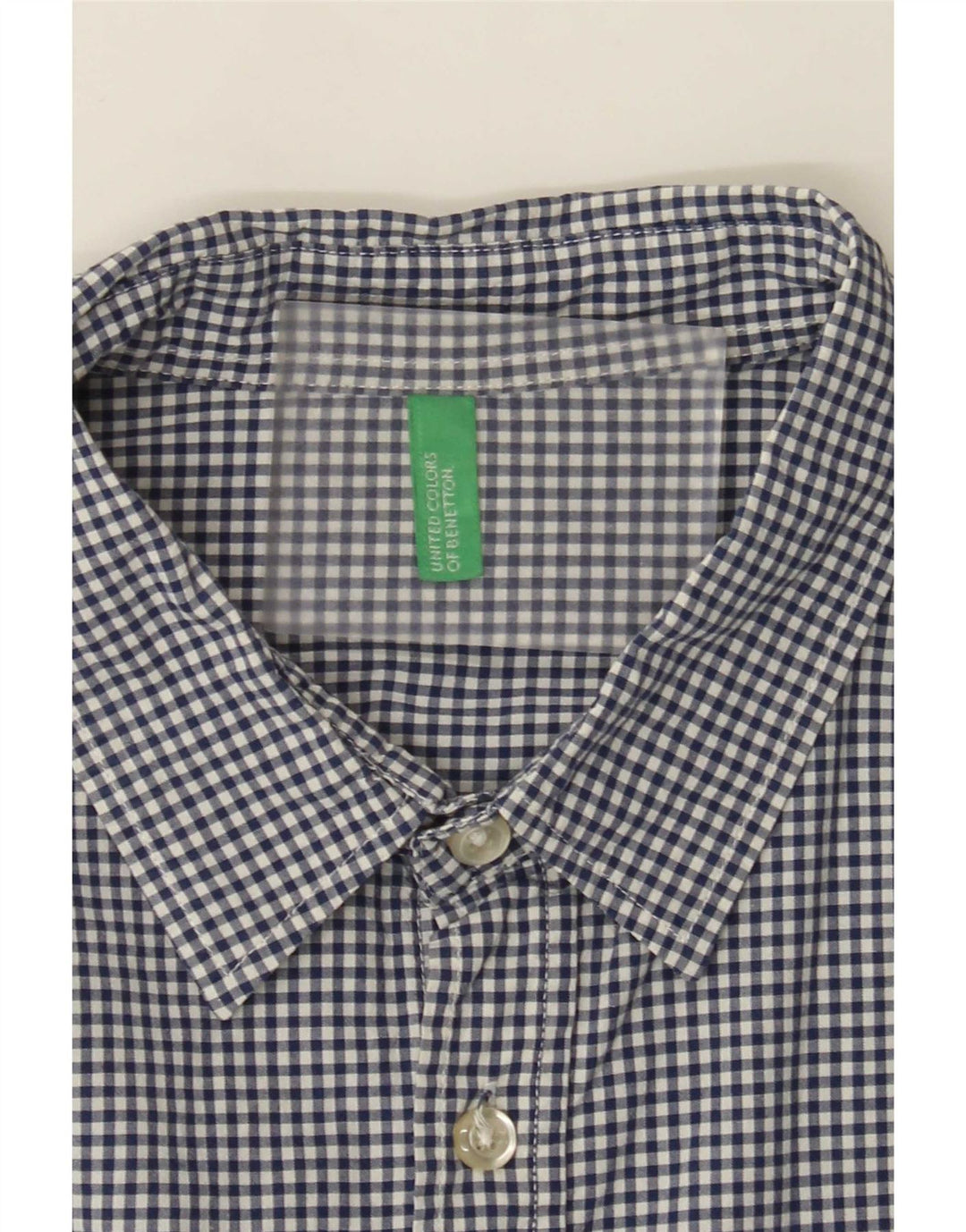 Benetton Chemise à Manches Courtes Homme Bleu Moyen Vichy
