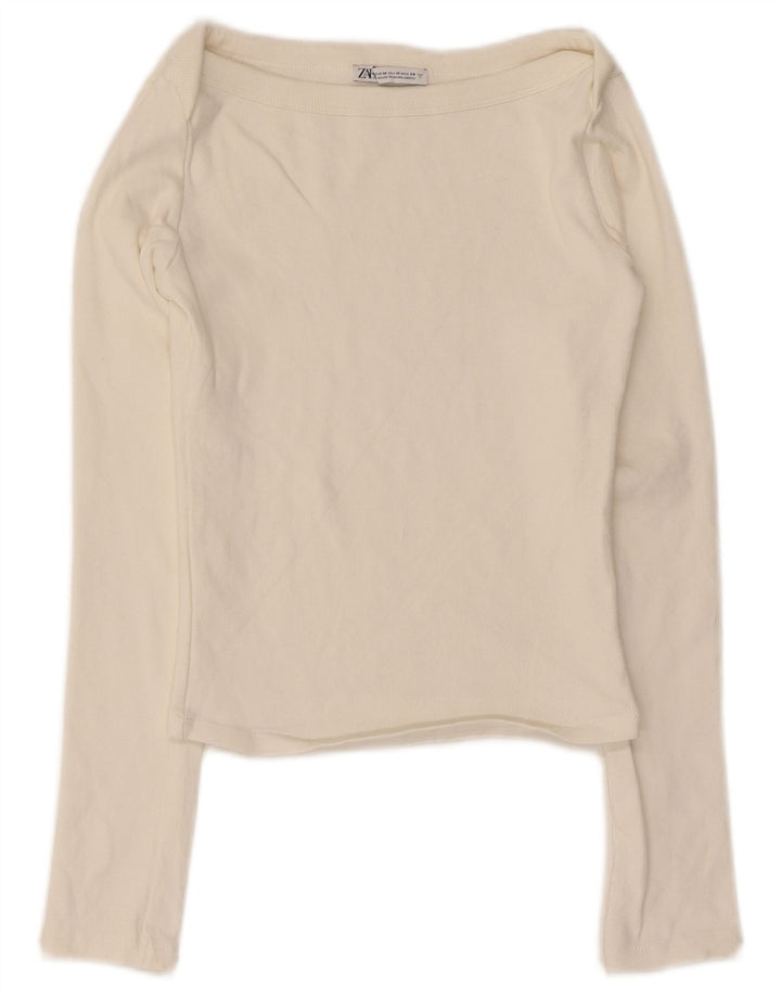 Zara Femme Crop Top Manches Longues UK 12 Medium Off White