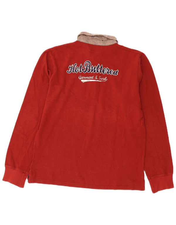Polo de rugby à manches longues graphique vintage pour homme en coton rouge moyen