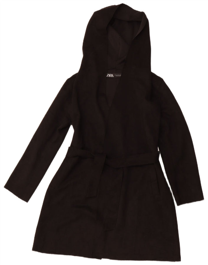 ZARA Manteau à capuche surdimensionné pour femme UK 10 Small Noir Polyester