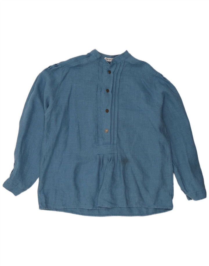 vintage Femmes Manches Longues Blouse Oversize Top EU 42 Grand Lin Bleu