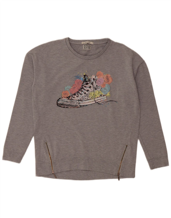 CONVERSE Sweat-shirt graphique pour femme UK 14 Gris moyen Coton