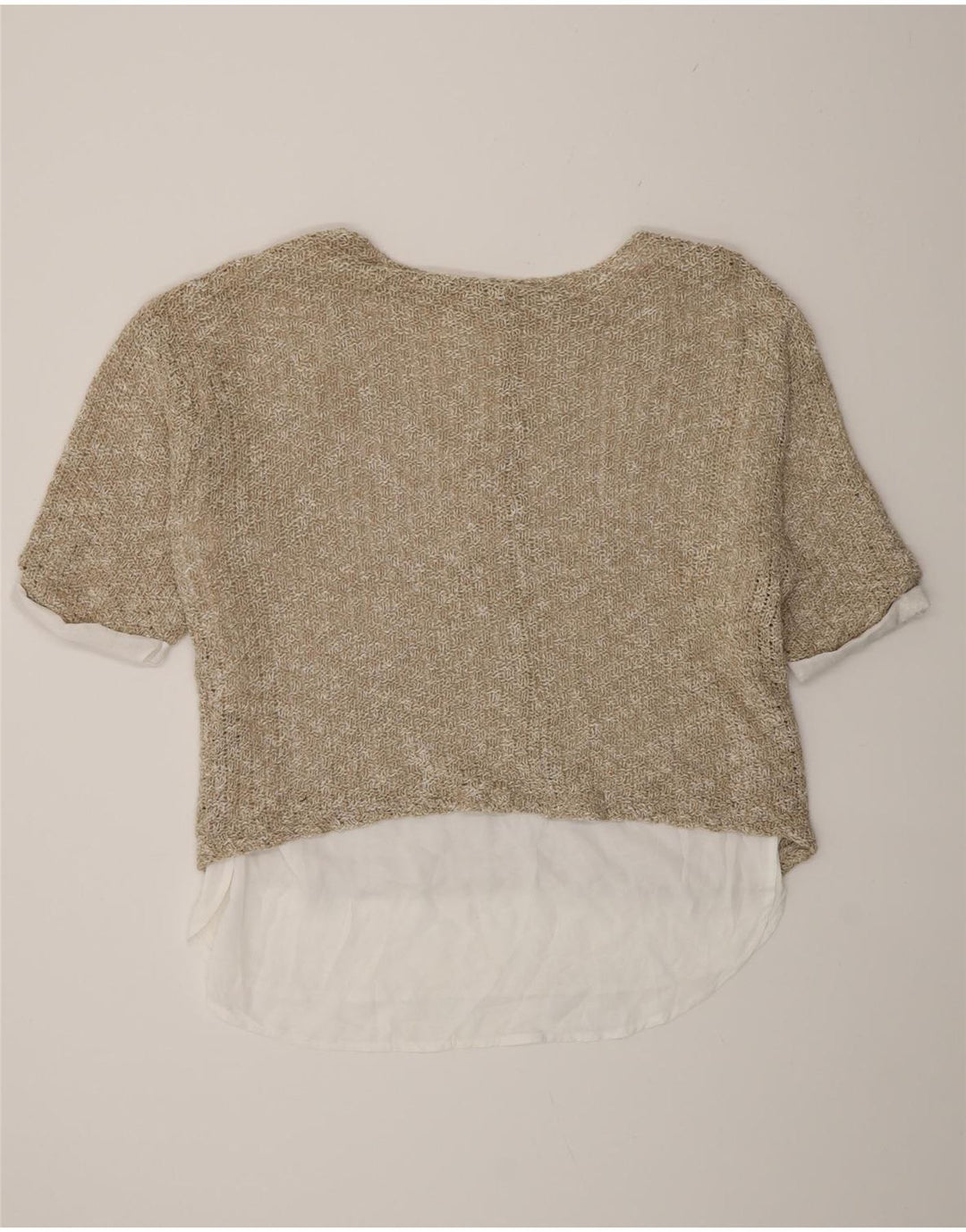 Zara Womens Oversize Crochet Blouse Top UK 14 Beige Moyen Colorblock