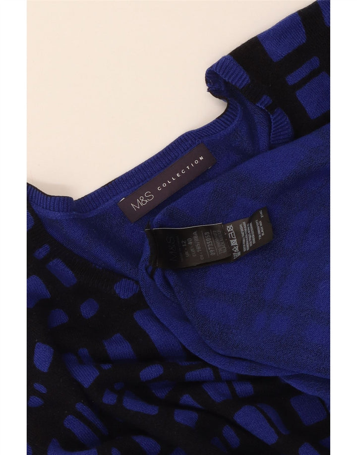 MARKS & SPENCER Pull col bateau pour femme UK 12 Bleu moyen à carreaux