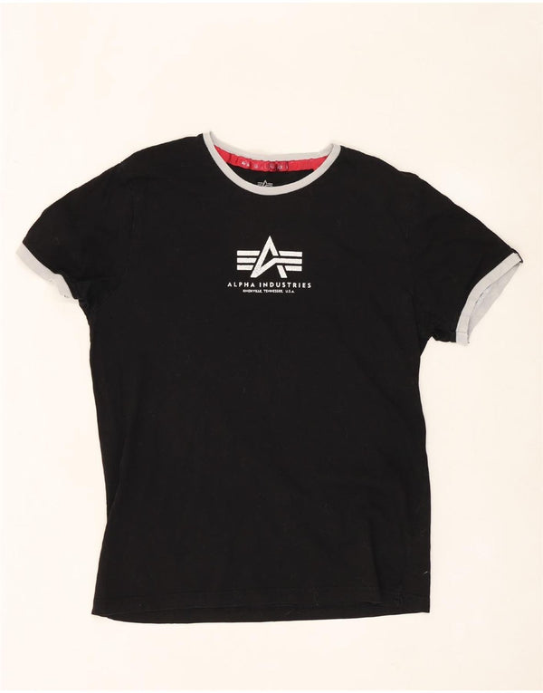 ALPHA INDUSTRIES T-shirt graphique pour femme UK 14, coton noir moyen