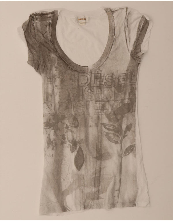 Diesel T-Shirt Graphique Femme UK 2 2XS Blanc Floral