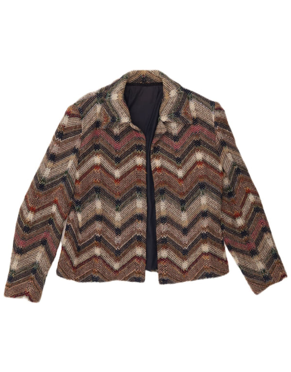 vintage Womens Knit Open Blazer Jacket UK 12 Chevron multicolore moyen