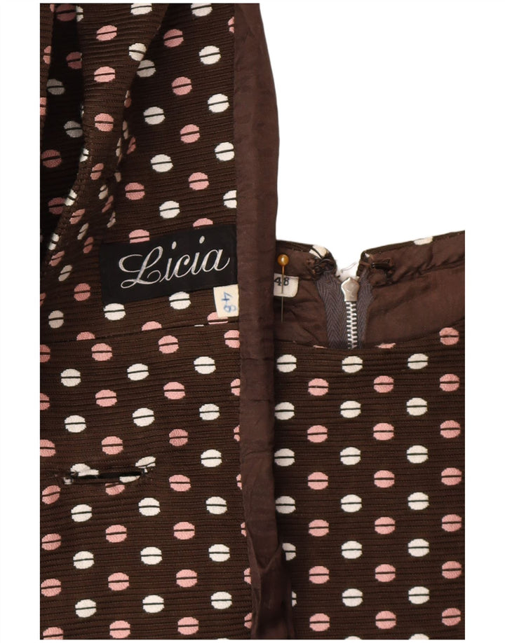 vintage Femmes 3 Boutons 2 Pièces Ensemble IT 48 XL Marron À Pois