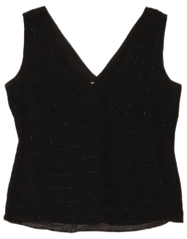 Marks & Spencer Haut chemisier sans manches pour femme UK 44 Soie noire moyenne