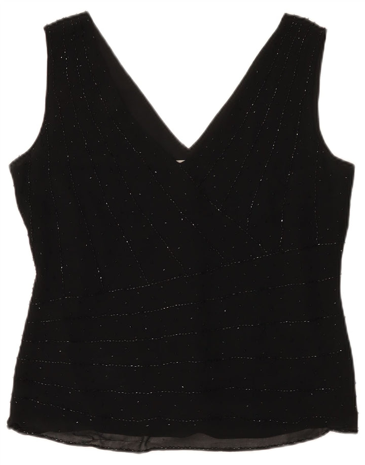 Marks & Spencer Haut chemisier sans manches pour femme UK 44 Soie noire moyenne