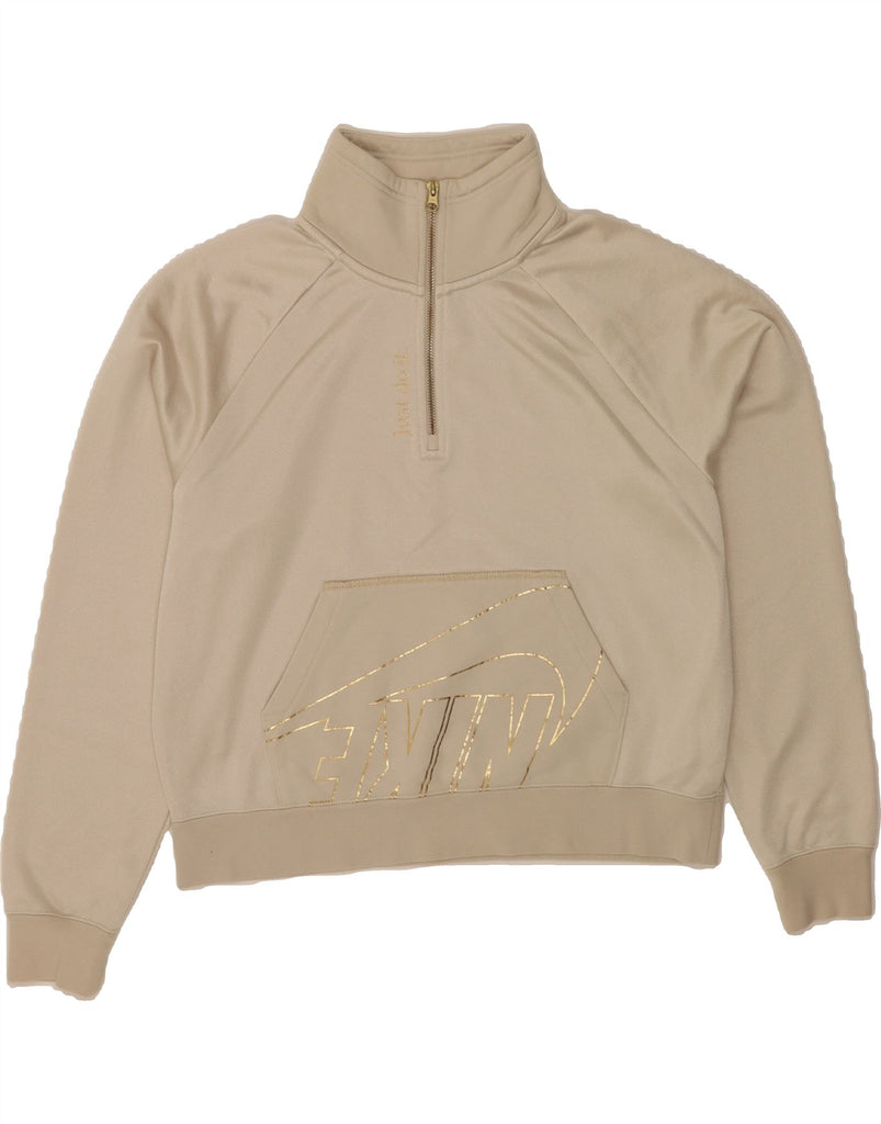 NIKE Womens Oversized Graphic Sweatshirt Jumper UK 14 Medium Beige Vintage Nike and Second-Hand Nike from Messina Hembry 