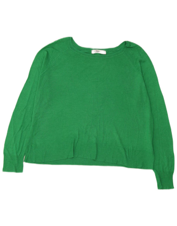 Zara Pull court surdimensionné à col bateau pour femme UK 10 Petit Vert
