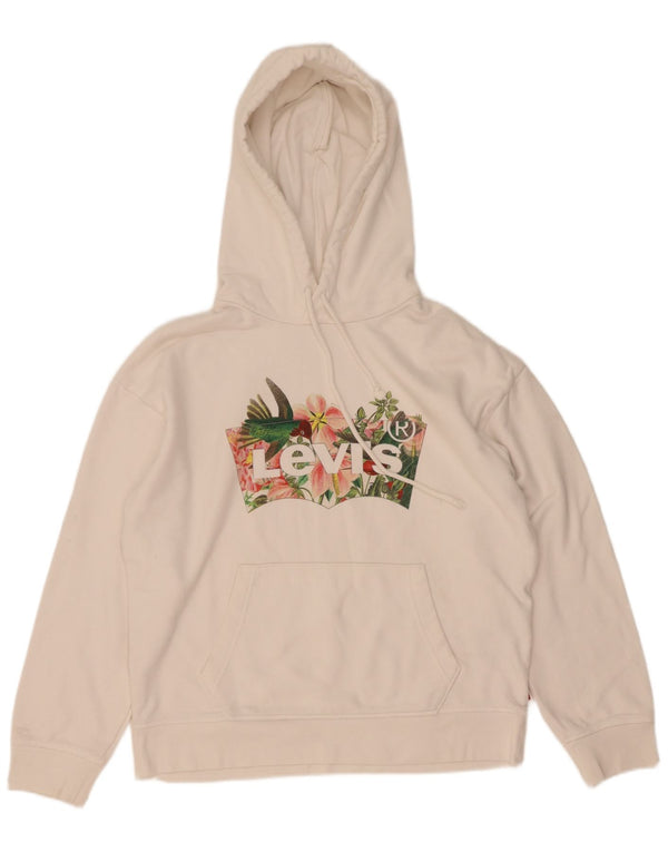 Levi's Pull à capuche graphique surdimensionné pour femme UK 10 Small Blanc Coton