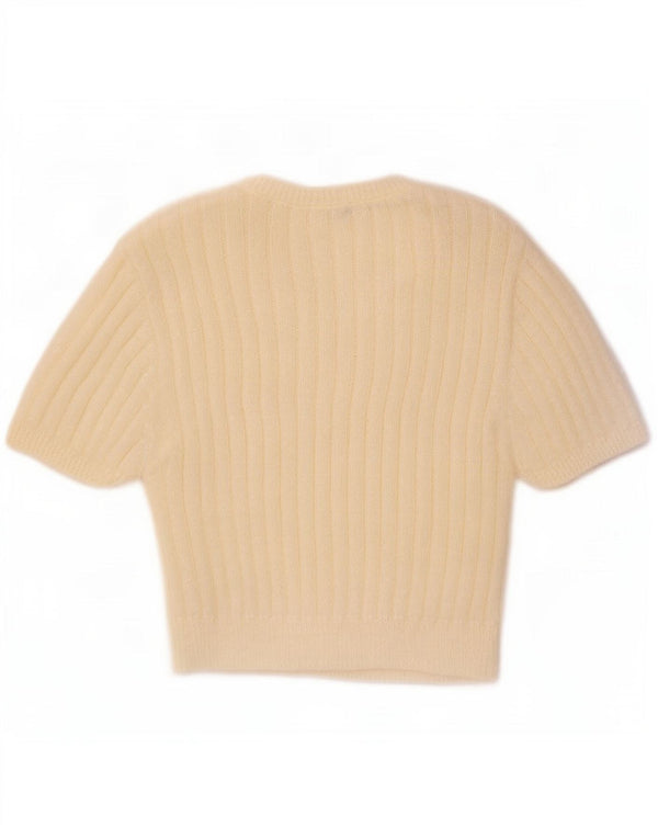 Zara Pull court à col bateau pour femme UK 14 Large Blanc cassé