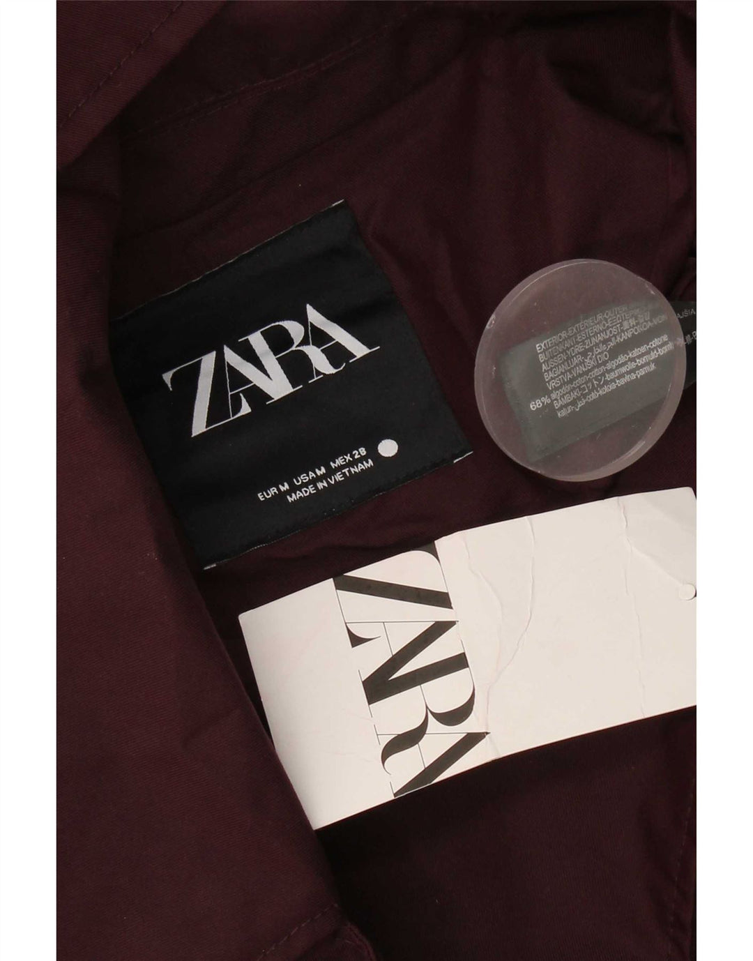 Zara Veste bomber surdimensionnée à capuche pour femme UK 14 en coton bordeaux moyen