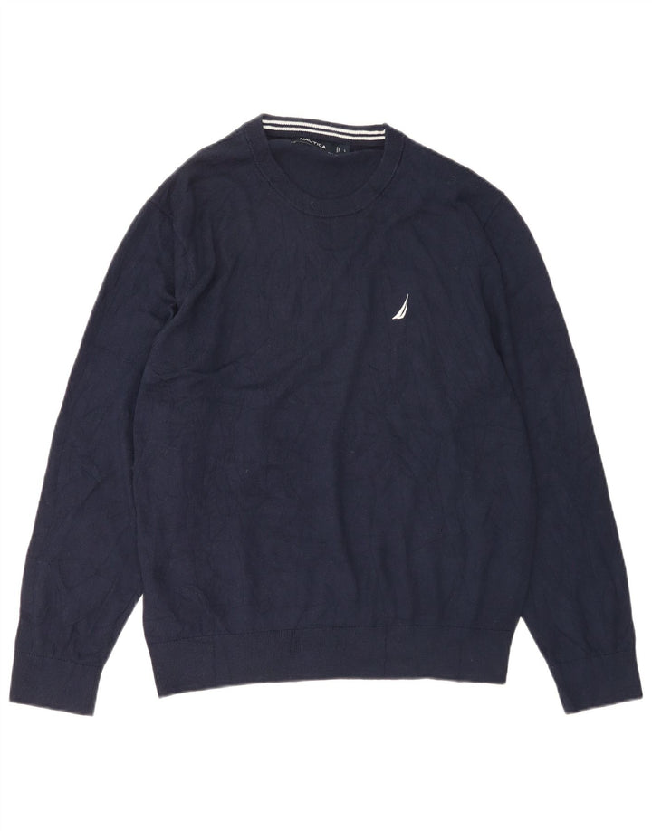 Nautica Pull à col rond pour homme Bleu marine Taille L